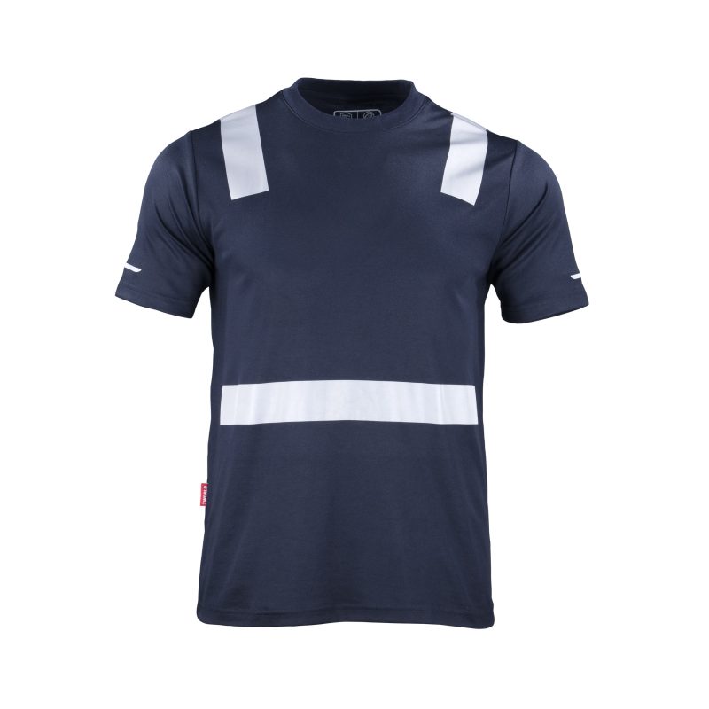 Polera hibrida cinta reflectiva manga corta azul