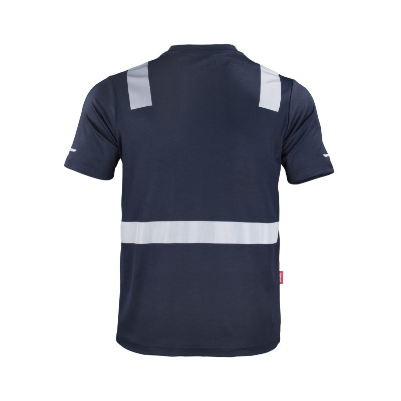 Polera hibrida cinta reflectiva manga corta azul - Imagen 3