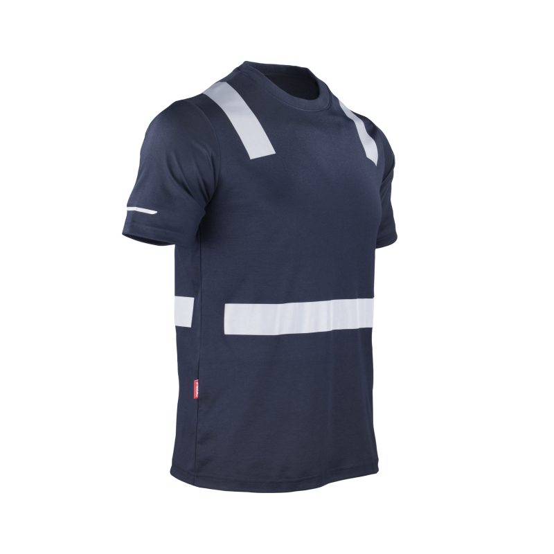 Polera hibrida cinta reflectiva manga corta azul - Imagen 4