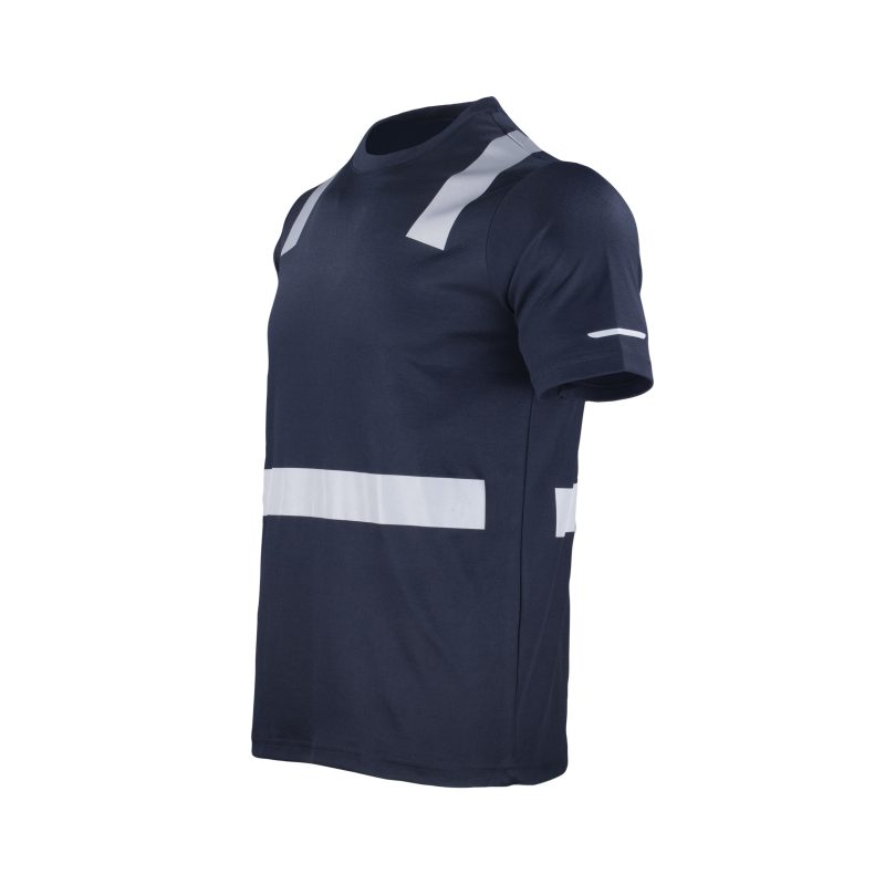 Polera hibrida cinta reflectiva manga corta azul - Imagen 2
