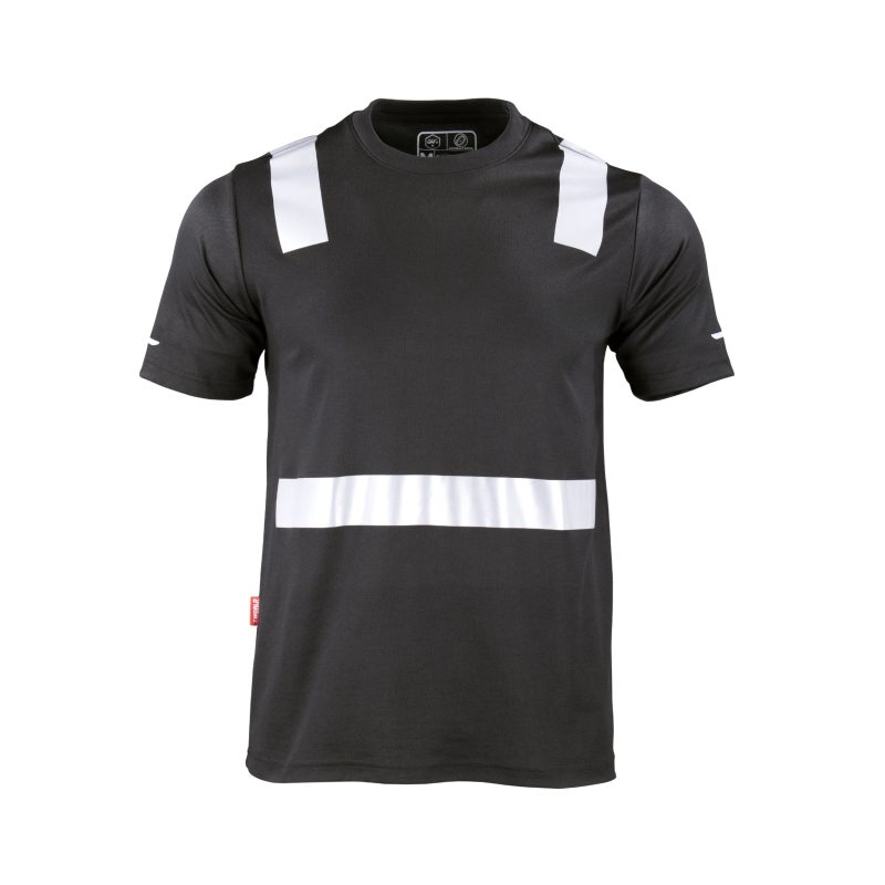 Polera hibrida cinta reflectiva manga corta negro