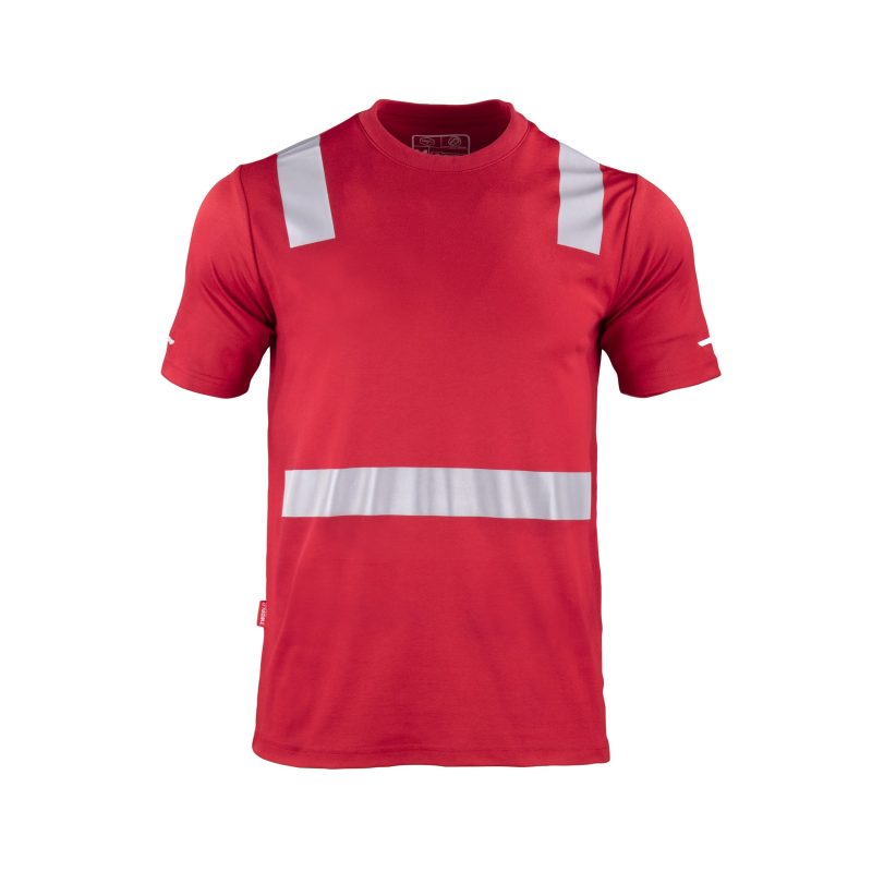 Polera hibrida cinta reflectiva manga corta roja