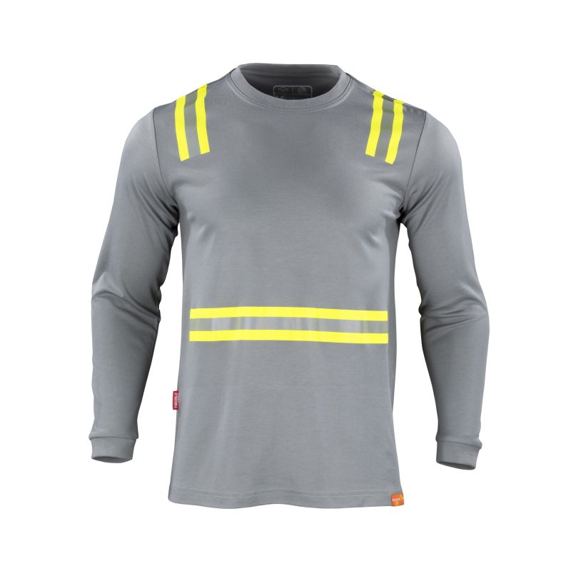 Polera hibrida dual hi vis hombre manga larga gris