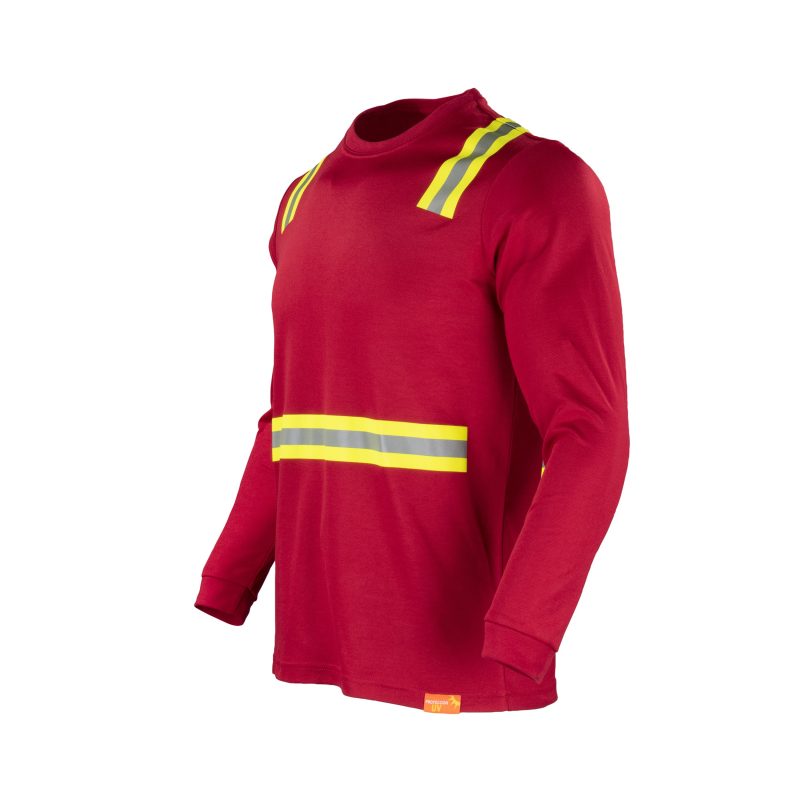 Polera hibrida dual hi vis hombre manga larga roja - Imagen 2